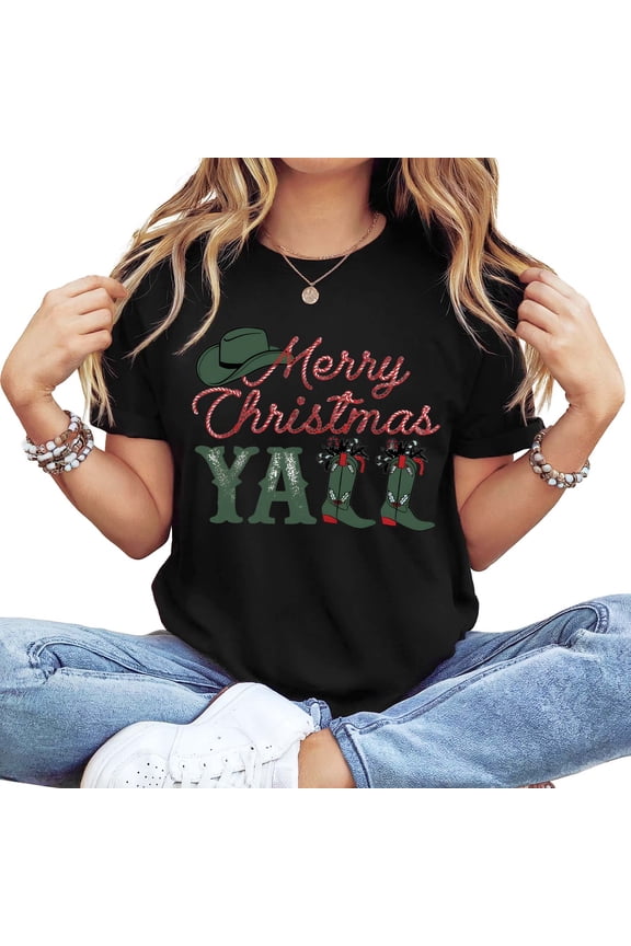 Women's Long Sleeve Crew Neck Graphic T-Shirt - "Official Elf Crew" Christmas Holiday Casual Top