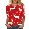 thumbnail image 1 of Women's Christmas Checked Sweatshirts Funny Christmas Elk Print Blouses Thermal Lounge Warm Blouses Relaxed Fit Pullover Sweater Blouse 3/4 Sleeve Christmas Outfits, 1 of 7