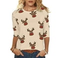 thumbnail image 1 of Women's Christmas Checked Sweatshirts Funny Christmas Elk Print Blouses Thermal Lounge Warm Blouses Relaxed Fit Pullover Sweater Blouse 3/4 Sleeve Christmas Outfits, 1 of 7