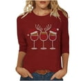 thumbnail image 1 of Women's Christmas Clothes Sparkly Tops Rhinestones Studded Trendy Crew Neck 3/4 Sleeve Tee Shirt Casual Tshirts (M, Wine), 1 of 6