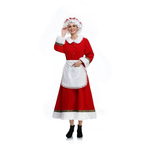 Women's Christmas Costume 5PCS Mrs Claus Costume Adult Miss Santa Clause Dress Outfit -XL