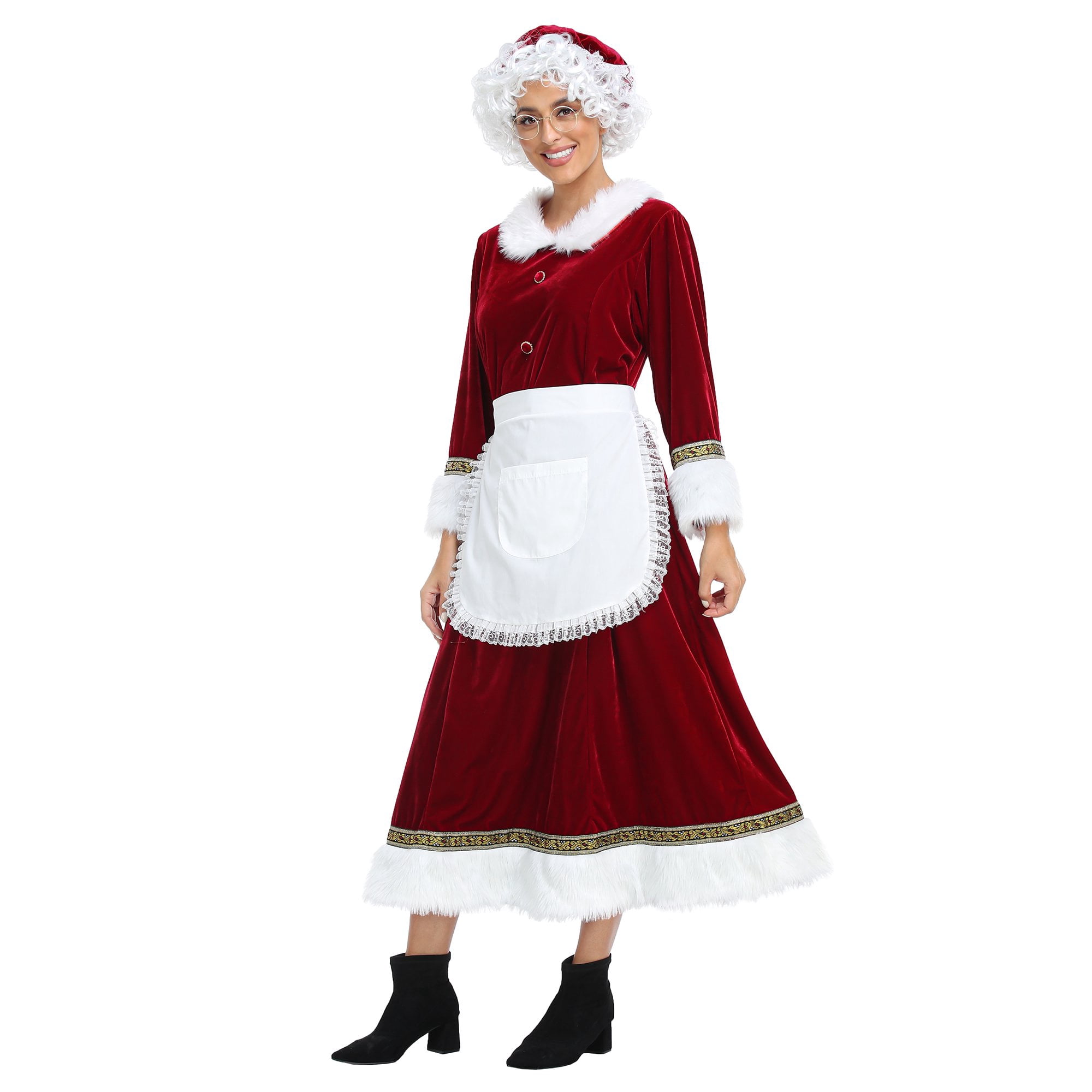 Women's Christmas Costume 5PCS Mrs Claus Costume deluxe velvet Adult