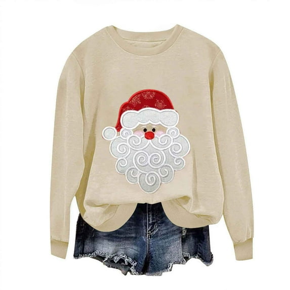 Women’s Christmas Crewneck Sweatshirt Loose Fit Long Sleeve Holiday Pullover Cute Santa Graphic Top Festive Fall Winter Graphic Tee for Seasonal Celebrations