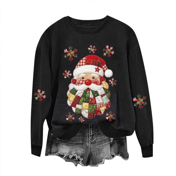 Women’s Christmas Crewneck Sweatshirt Loose Fit Long Sleeve Holiday Pullover Cute Santa Graphic Top Festive Fall Winter Graphic Tee for Seasonal Celebrations