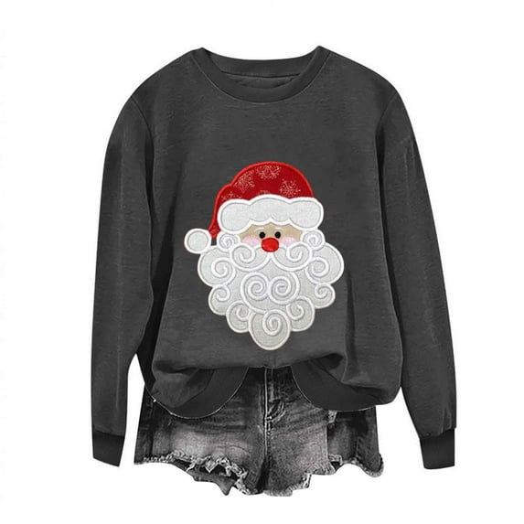 Women’s Christmas Crewneck Sweatshirt Loose Fit Long Sleeve Holiday Pullover Cute Santa Graphic Top Festive Fall Winter Graphic Tee for Seasonal Celebrations