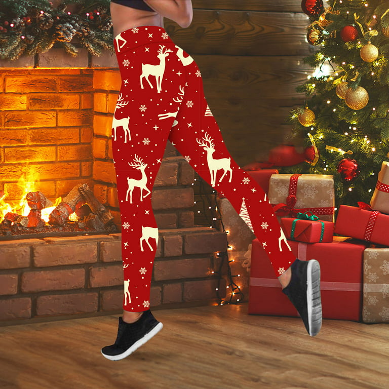 Women's Christmas Custom Christmas Santa Claus Snowman Party Leggings  Skinny Pants For Yoga Running Pilates Gym Red XXL 