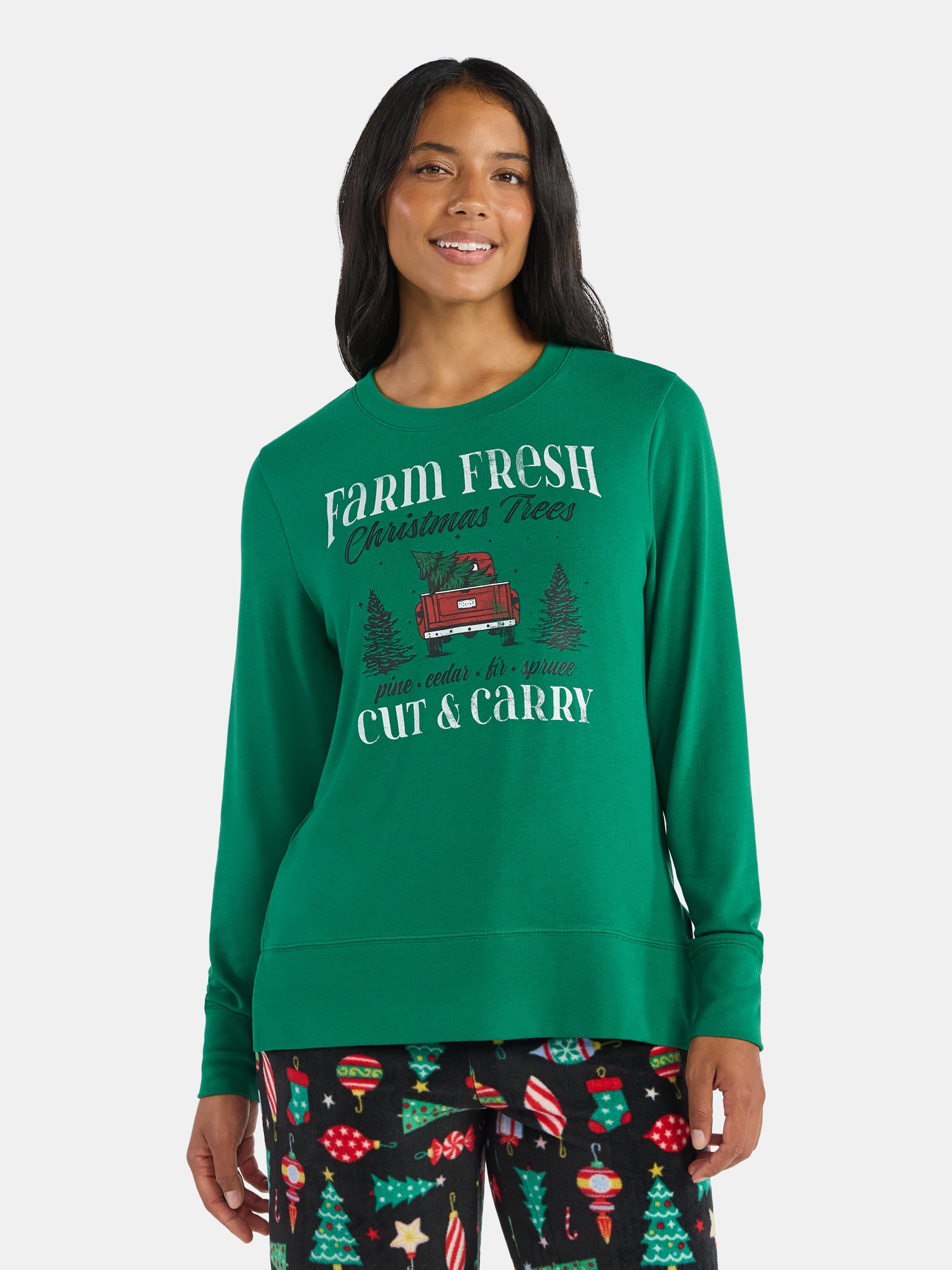 Women's Christmas Cut & Carry Crewneck Hacci Top from Holiday Time, Sizes S-XXXL