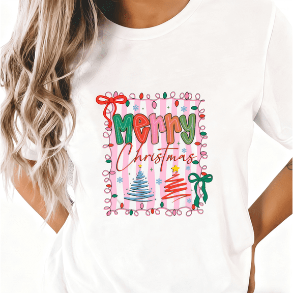 Women’s Christmas Cute Tree Graphic Tee Merry Letter Top S-5XL Holiday Gift Look