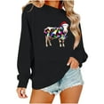 thumbnail image 1 of Women's Christmas Dairy Cow Graphic Sweatshirt - Cute Xmas Lights Santa Hat Pullover, Cotton Blend Ugly Christmas Pajama Style Top, 1 of 6