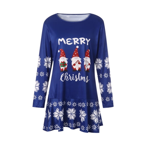 Women's Christmas Dress Christmas Style Pattern Round Neck Long Sleeve Dress for Party Holiday