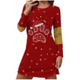 thumbnail image 1 of Women's Christmas Dress Long Sleeve Crewneck Printed Pullover Mini Home Pjs Skirt Red L, 1 of 6