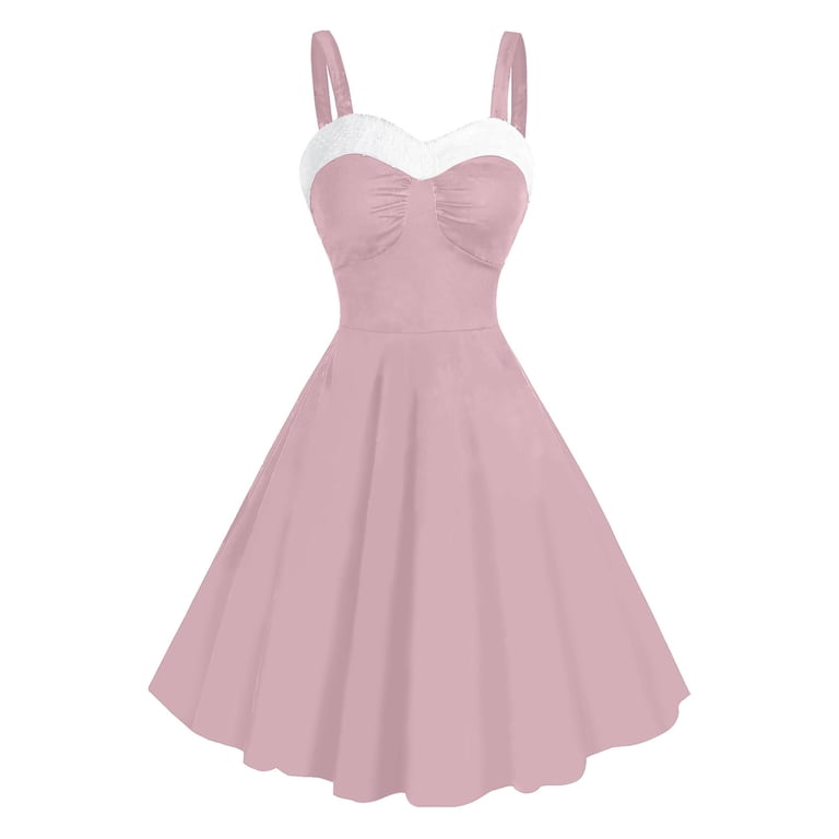 Clearans Women's Christmas Dresses - Womens Cocktail Dresses, Women's Christmas Vintage Dress Sleeveless Solid Color Dresses Xmas Tunic Pleated Dress,