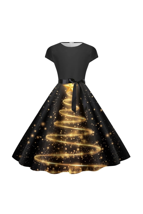 Women's Christmas Elegant Knee Length Sleeveless Party Dress Casual Flowy Holiday Festive Attire