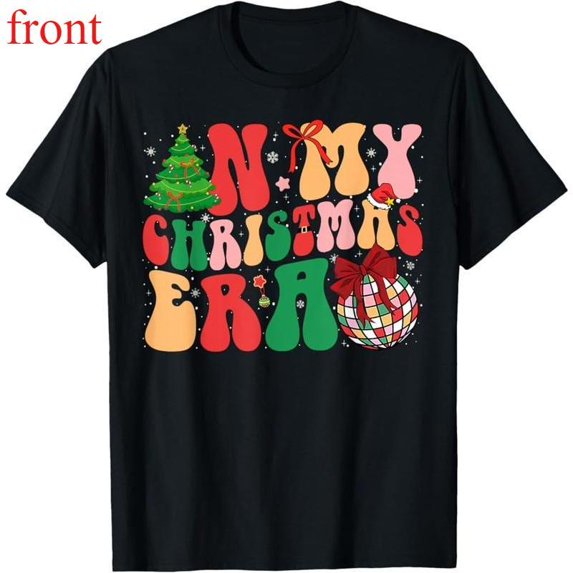 Women's Christmas Era Graphic Comfortable T Shirt Breathable Casual Short Sleeve Round Neck Top Black S-5XL