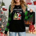 thumbnail image 1 of Women's Long Sleeve Black Red Plaid Christmas Highland Cow Santa Hat Graphic Top, Casual Holiday Shirt, 1 of 4