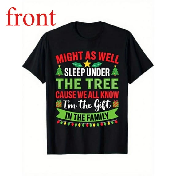 Women's Christmas Family Gift Graphic Cotton T Shirt Casual Comfortable Short Sleeve Round Neck Top Black S-5XL