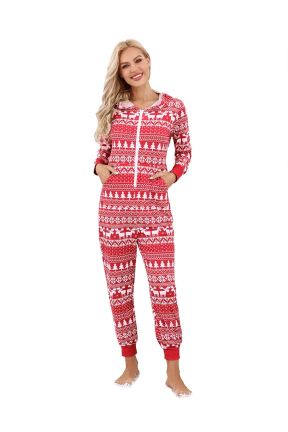 Women's Christmas Family Pajamas,Cute Christmas Print Pajamas, Hooded Holiday Sleepwear