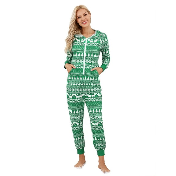 Women's Christmas Family Pajamas,Cute Christmas Print Pajamas, Hooded Holiday Sleepwear