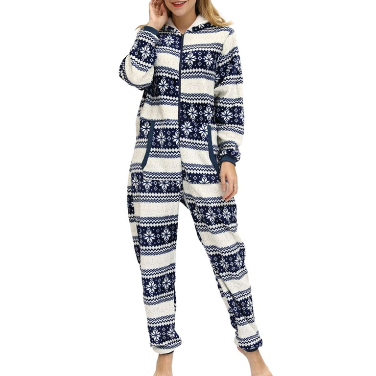 Women s Christmas Flannel Onesie Pajamas Sleepwear Fleece Hooded Adult Holiday Jumpsuit Romper Nightwear