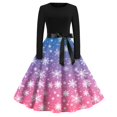 thumbnail image 1 of Women's Christmas Flare Dress Long Sleeve Round Neck Retro Party Casual Dress with Snowflake, Christmas Tree, Snowman Print, Hollow Out Design for Holiday, Merry Christmas,Light Purple,3XL, 1 of 3