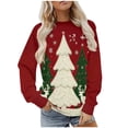 thumbnail image 1 of Women's Christmas Fleece Sweatshirt Long Sleeve Crew Neck Santa Claus Christmas Tree Graphic Print Casual Loose Hoodies for Holiday Party Red-5 M, 1 of 9