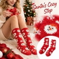 thumbnail image 1 of Women's Christmas Fuzzy Socks with Snowman and Snowflake Pattern, Cozy Feather Yarn Crew Socks, Red Holiday Sleep Socks for Christmas Stocking Stuffers, Gag Gifts and Fun Holiday Gifts, 1 of 5