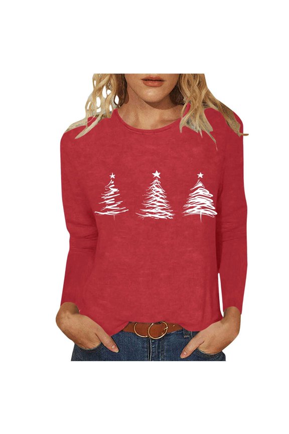 Women's Christmas Going Out Tops Christmas Shirts 2025 Long Sleeve Crew Neck Holiday Tops Tunic Loose Fit Blouses