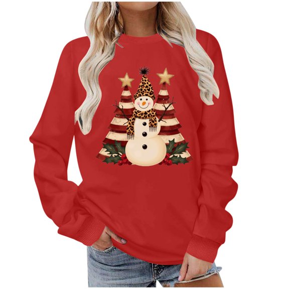 Women's Christmas Going Out Tops Christmas Sweatshirt 2025 Long Sleeve Crew Neck Holiday Tops Loose Out Going Tops