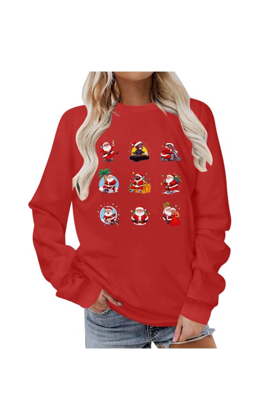 Women's Christmas Going Out Tops Christmas Sweatshirt 2025 Long Sleeve Crew Neck Holiday Tops Loose Out Going Tops