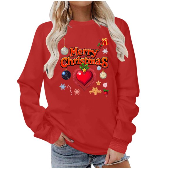 Women's Christmas Going Out Tops Christmas Sweatshirt Crew Neck Shirt Funny Xmas Letter Printed Graphic Long Sleeve Tee