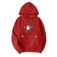 thumbnail image 1 of Women’s Christmas Graphic Hoodie Fleece Lined Oversized Long Sleeve Pullover Sweatshirt with Button Pocket Santa Print Holiday Casual Top,Red,XXL, 1 of 5