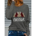 thumbnail image 1 of Women's Christmas Graphic Print Long Sleeve Crew Neck T-Shirt - Leopard & Plaid Holiday Design with Merry Christmas Text, Cozy Casual Winter Top for Autumn & Winte, 1 of 8