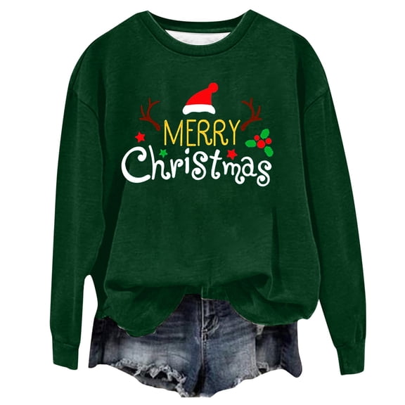 Women's Christmas Graphic Pullover Top Casual Long Sleeve No Hoodie Festive Holiday Sweatshirt Cozy Winter Apparel