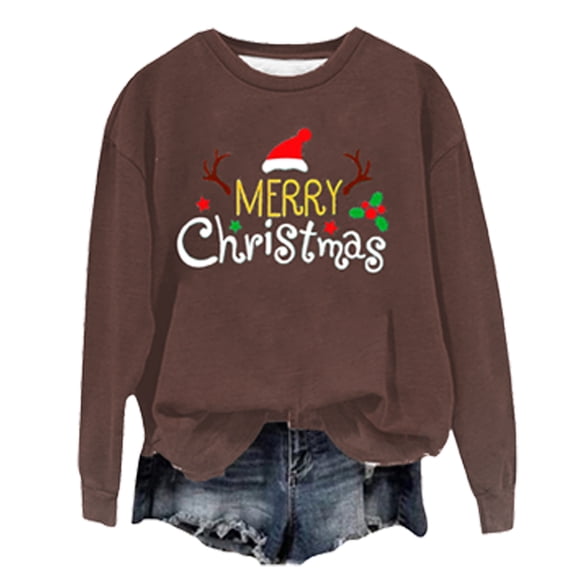 Women's Christmas Graphic Pullover Top Casual Long Sleeve No Hoodie Festive Holiday Sweatshirt Cozy Winter Apparel
