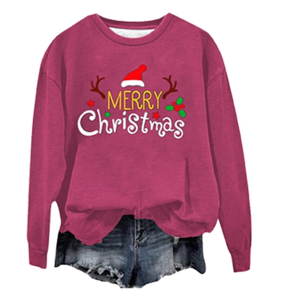 Women's Christmas Graphic Pullover Top Casual Long Sleeve No Hoodie Festive Holiday Sweatshirt Cozy Winter Apparel