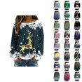 thumbnail image 1 of Women's Christmas Graphic Shirts 2025 Long Sleeve Crewneck Ribbed Knit Holiday Casual Tshirt Shirt, 1 of 1