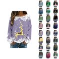 thumbnail image 1 of Women's Christmas Graphic Shirts 2025 Long Sleeve Crewneck Ribbed Knit Holiday Casual Tshirt Shirt, 1 of 1