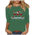 thumbnail image 1 of Women's Christmas Graphic Shirts Crewneck 3/4 Length Sleeve Casual Pullover Tee Tops Loose Soft Fit T Shirt, 1 of 3
