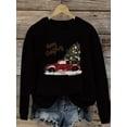 thumbnail image 1 of Women's Christmas Graphic Sweatshirt - Festive Red Truck & Tree Design with "Merry Christmas" Script, Soft Green Casual Pullover, Machine Washable Round Neck Top for Holiday Season & Winter Wear, 1 of 10