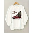 thumbnail image 1 of Women's Christmas Graphic Sweatshirt - Festive Red Truck & Tree Design with "Merry Christmas" Script, Soft Green Casual Pullover, Machine Washable Round Neck Top for Holiday Season & Winter Wear, 1 of 9