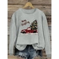 thumbnail image 1 of Women's Christmas Graphic Sweatshirt - Festive Red Truck & Tree Design with "Merry Christmas" Script, Soft Green Casual Pullover, Machine Washable Round Neck Top for Holiday Season & Winter Wear, 1 of 10