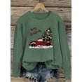 thumbnail image 1 of Women's Christmas Graphic Sweatshirt - Festive Red Truck & Tree Design with "Merry Christmas" Script, Soft Green Casual Pullover, Machine Washable Round Neck Top for Holiday Season & Winter Wear, 1 of 9