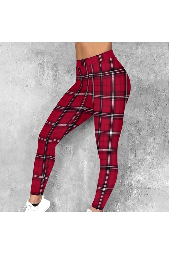 Women's Christmas Halloween Leggings High Waisted Soft Stretchy Plaid Printed Yoga Tights L