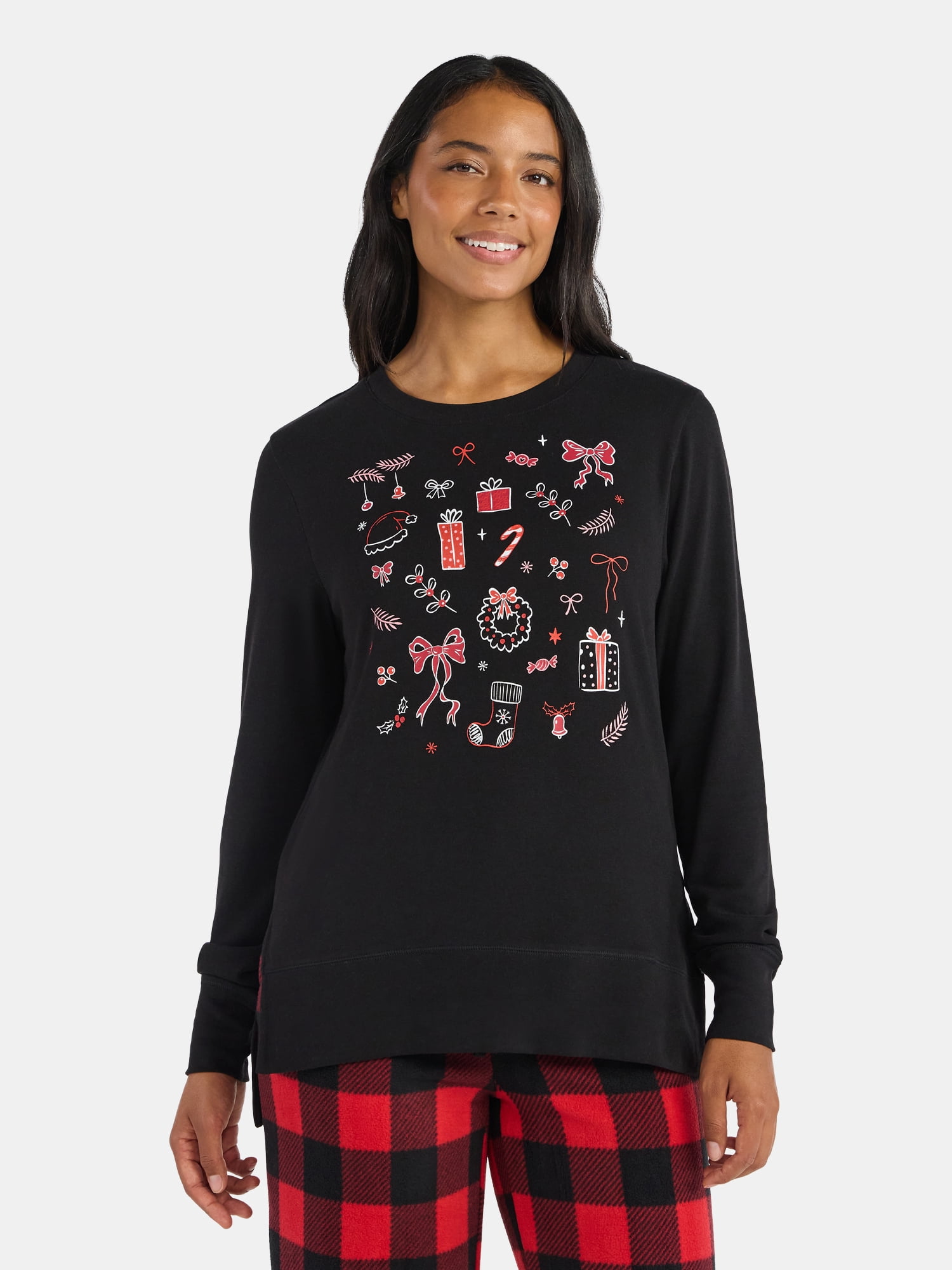 Women's Christmas Holiday Spread Crewneck Hacci Top from Holiday Time, Sizes S-XXXL