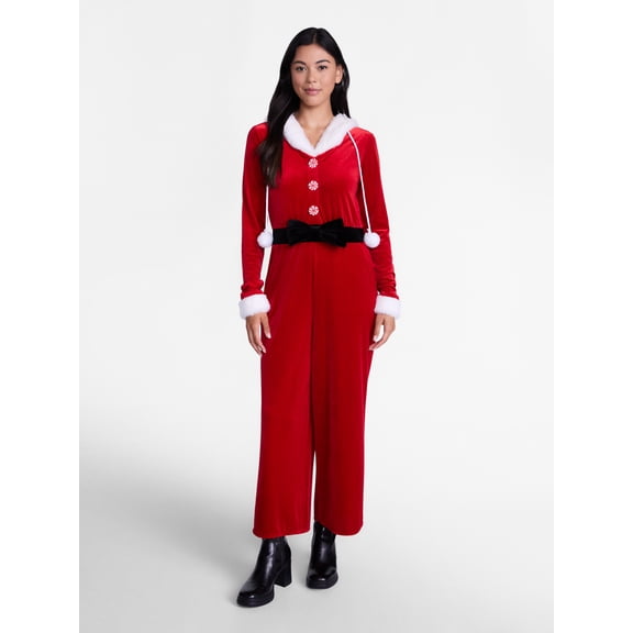 Women’s Christmas Elf Velvet Sleeveless Jumpsuit by Holiday Time, Sizes ...