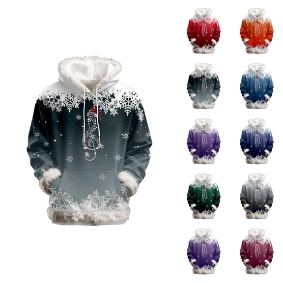Women's Christmas Hoodie 2025 Trendy Long Sleeve Snowflake Graphic Trim Hooded Sweatshirt with Pockets Xmas Pullover Top