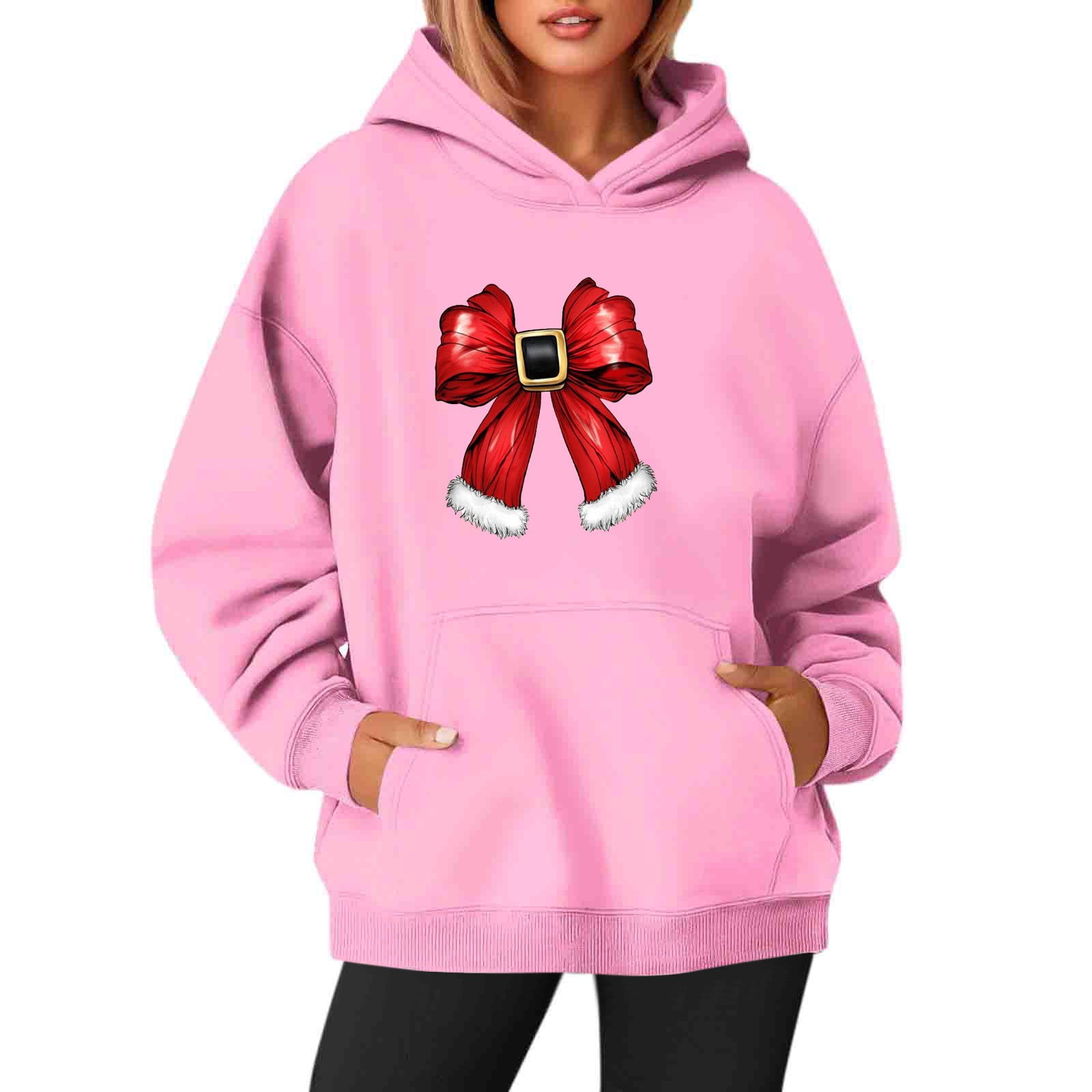 Women's Christmas Hoodie Light Bow Graphic Hooded Sweatshirts Long