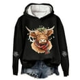 thumbnail image 1 of Women's Christmas Hoodies Highland Cattle Print Long Sleeve Hooded Sweatshirt Xmas Holiday Fall Fashion Pullover Sweaters Winter Clothes, 1 of 3