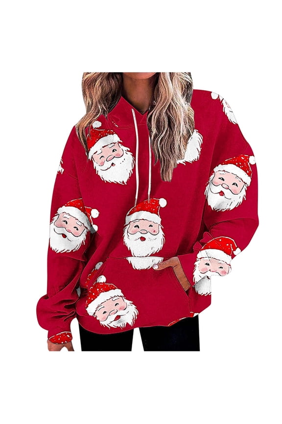 Women's Christmas Hoodies Oversized Sweatshirts Pullover Fashion Christmas Graphic Printed Sweaters Loose Long Sleeves Xmas Holiday Clothing Tops with Pocket