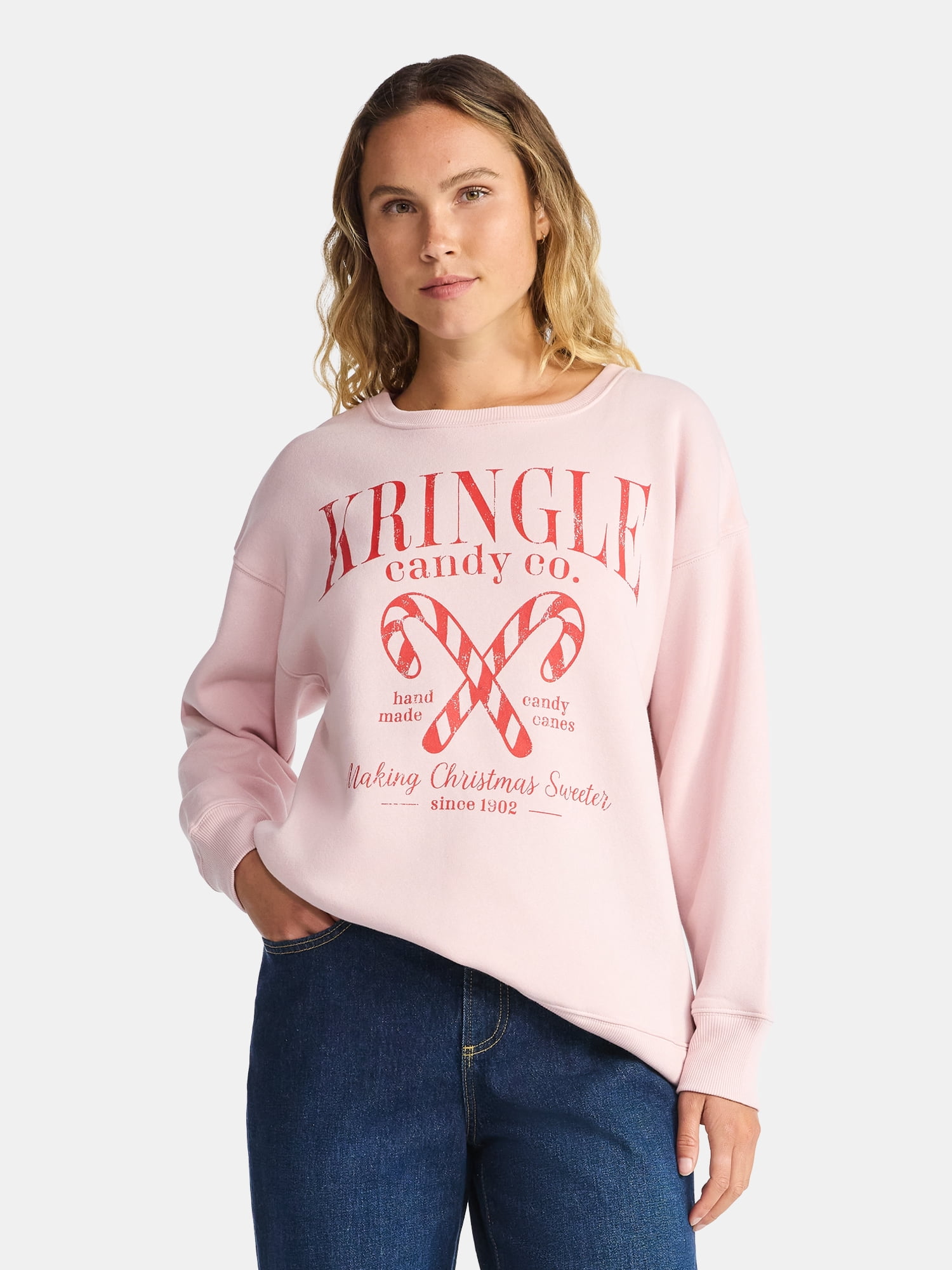 Women's Christmas Kringle Canes Graphic Fleece from Holiday Time, Sizes S-XXXL